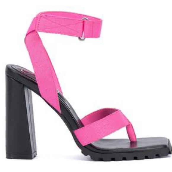JESSICA SIMPSON KILENE NEON PINK BLOCK HEEL LUG SOLE SANDAL - Picture 3 of 3